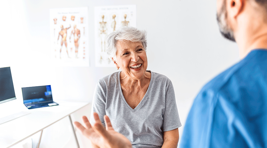 Patient getting a consultation for hip replacement surgery.